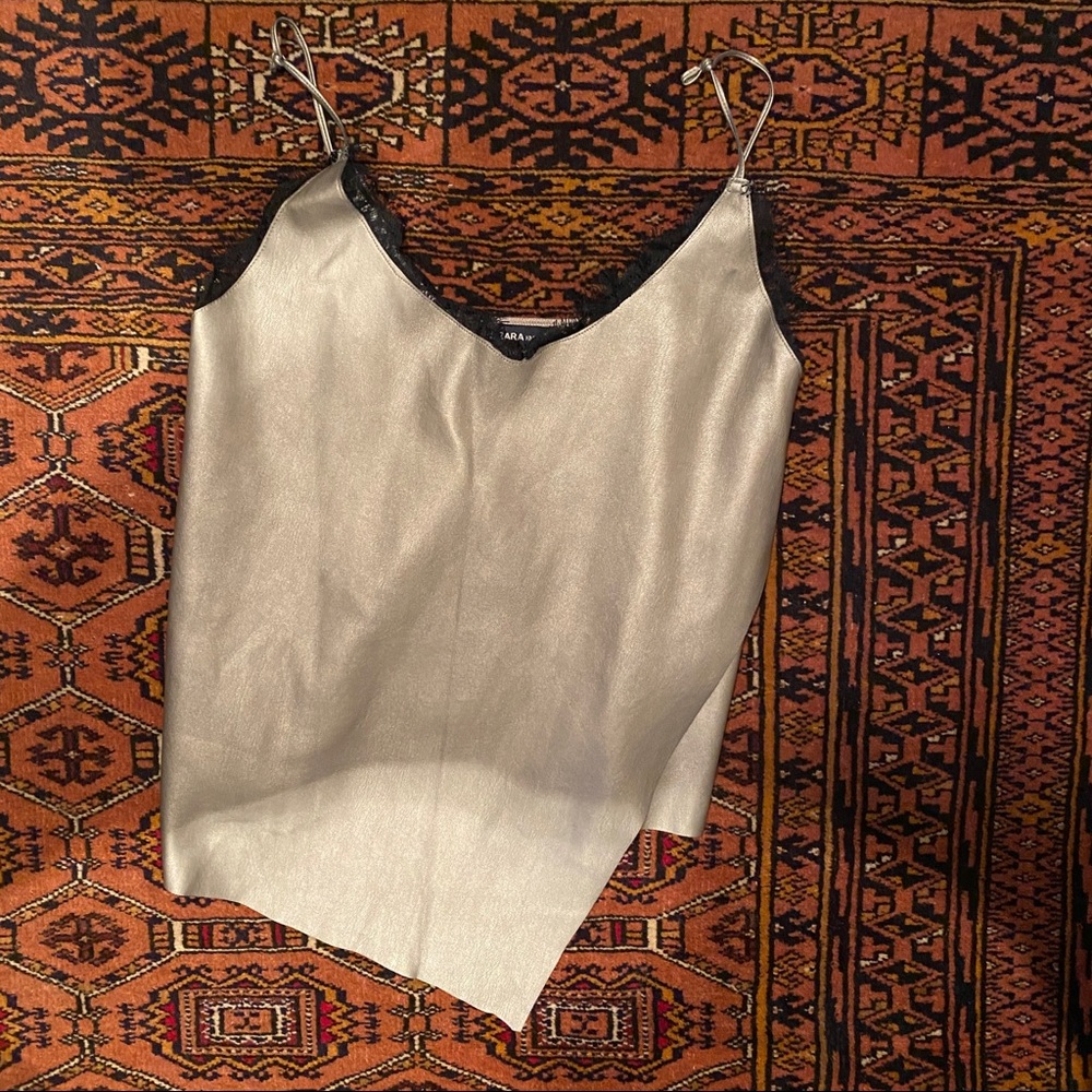 Metallic Gold leather and lace Zara tank